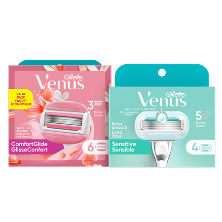 Save $5.00 on ONE Venus Razor pack with 3-6ct cartridge refill, OR ONE Venus 6-8ct cartridge refill pack: 3-bladed OR Pubic, OR ONE Venus 4ct cartridg