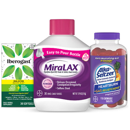 Save $3.00 on any ONE (1) MiraLAX&reg;, Alka-Seltzer&reg; or Iberogast&reg;