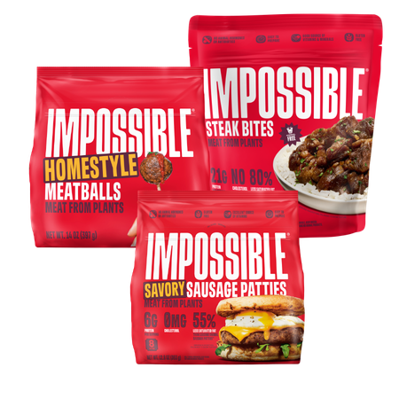 Save $1.00 on any ONE (1) Impossible plant based Steak Bites, Homestyle Meatballs and Savory Sausage Patties