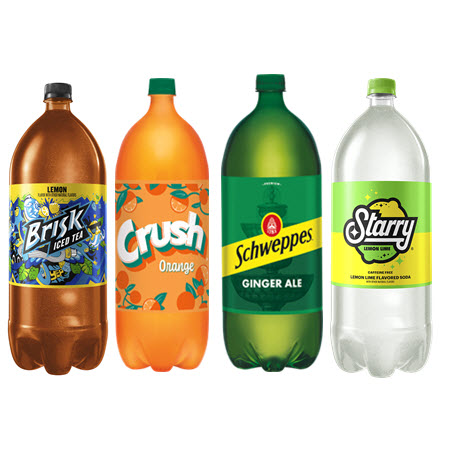 Save $1.00 on any FOUR (4) CRUSH®, SCHWEPPES®, STARRY®, MUG®, or BRISK® 2Ls