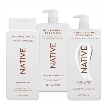 Save $1.00 on ONE Native Body Wash Product (excludes Liquid Hand Soap & trial/travel size).
