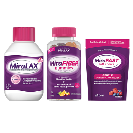 Save $3.00 on any ONE (1) MiraLAX&reg; product 20ct+, Mix-Ins 20ct, MiraFIBER&reg; Gummies 72ct, or MiraFAST&trade; 30ct+