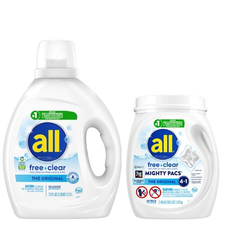 Save $1.50 on any ONE (1) all&reg; free clear Laundry Detergent Product (excludes Fabric Softener & Dryer Sheets)