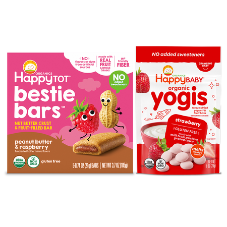 Save $1.00 on any ONE (1) HappyBaby Yogis 1-oz or HappyTot Bestie Bars 3.7-oz