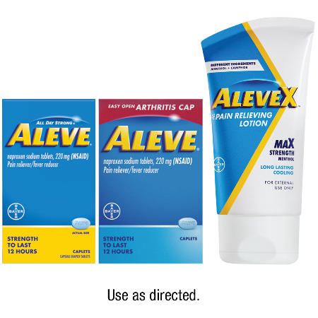 Save $3.00 on any ONE (1) Aleve&reg; product 80ct or larger or AleveX&trade;