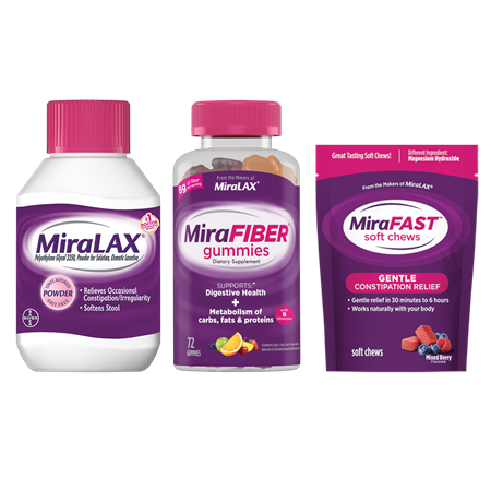 Save $3 on any ONE (1) MiraLAX&reg; product 20ct+, Mix-Ins 20ct, MiraFIBER&reg; Gummies, or MiraFAST&trade;