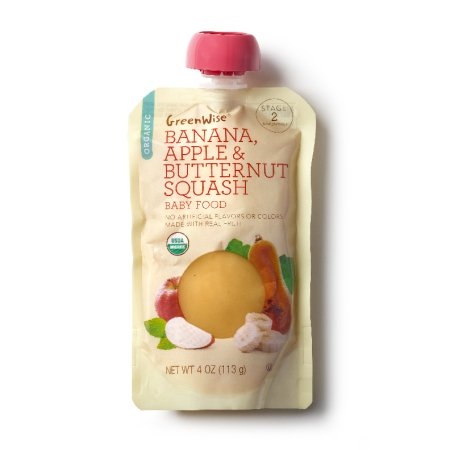 Save $1.00 Off The Purchase of Four (4)  GreenWise Organic Baby Food Banana, Apple & Butternut Squash, 4-oz pouch