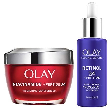 Save $10.00 on TWO Olay Facial Moisturizer, Eye or Serum (excludes Super Collection, Complete, Active Hydrating, Total Effects, Age Defying, and Mini/