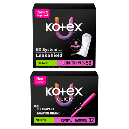 Save $4.00 on any TWO (2) Kotex Tampons 30-32-ct, Kotex Pads 28ct and 39-56ct, or Overnight Pads 36ct (excludes 28ct Teen Pad)