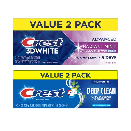Save $5.00 on TWO Crest MULTI-PACK Toothpaste 2.7 oz or more (excludes Crest Cavity, Regular, Base Baking Soda, Tartar Control/Protection, F&W Pep Gle