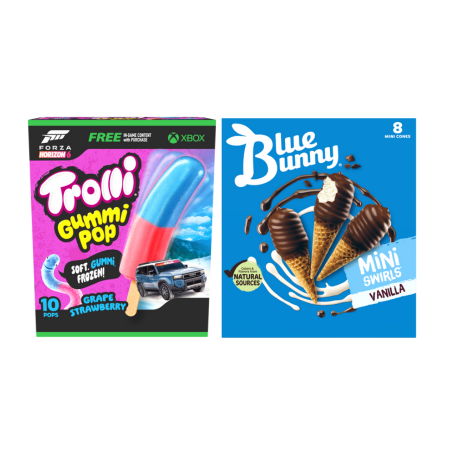 Save $1.50 on any TWO (2) Trolli&reg; Frozen Gummi Pop (10pk) or pack of Blue Bunny&reg; Mini Swirls&reg; Cones (8pk)
