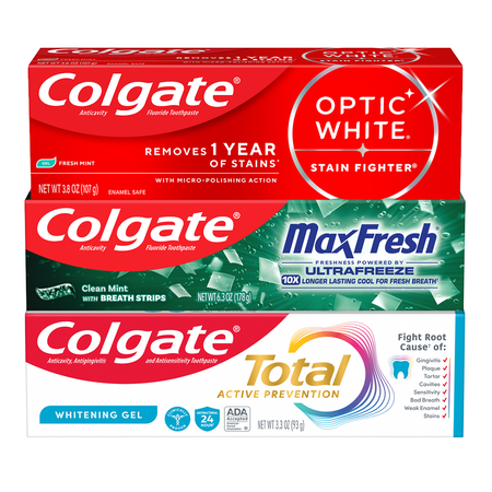 Save $3.00 on any TWO (2) Colgate Total, Optic White Stain Fighter or Max Fresh Toothpastes