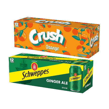 Save $1.50 on any TWO (2) 12-pack cans of any flavor* (Reg. or Zero Sugar) Crush, Schweppes, Starry, or Mug Root Beer *Flavors subject to availability