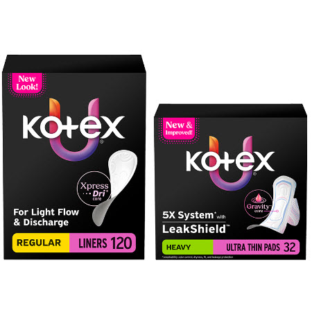 Save $2.00 on any ONE (1) Kotex Pads 24-36ct and Kotex Liners 68-120ct (excludes 28ct pad & 36ct overnight pad)