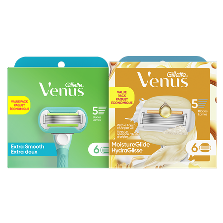 Save $5.00 on ONE Venus Cartridge refill pack 4ct and up, and Sensitive Glide Aloe Bloom 3ct and up (excludes 1-3ct cart refills, Smooth 4ct, Venus Pu