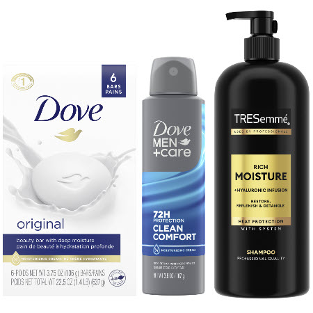 Save $5.00 on any THREE (3) Axe, Dove, Dove Men+Care, Degree, Nexxus, Tresemme, Schmidt's, Shea Moisture or Vaseline
