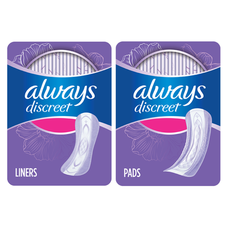 Save $1.50 on ONE Always Discreet Liners (44ct, 48ct) OR Boutique Liner (32ct) OR Always Discreet Pads (20ct, 30ct).
