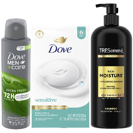 Save $5.00 on any THREE (3) Axe, Dove, Dove Men+Care, Degree, Nexxus, Tresemme, Schmidt's, Shea Moisture or Vaseline