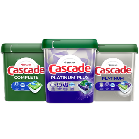 Save $3.00 on ONE Cascade Platinum Plus 40ct or Larger, Platinum 50ct or Larger, or Complete 78ct or Larger Dishwashing Detergent (excludes travel/tri