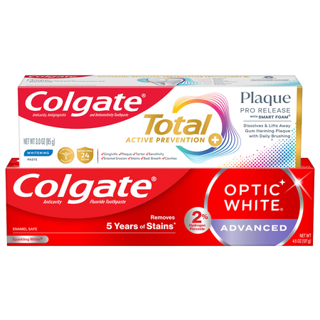 Save $3.00 on any ONE (1) Colgate Optic White Advanced, Purple, Charcoal, Total Plaque Pro Release or Gum Protect Toothpaste