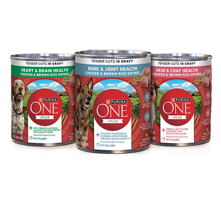 SAVE $1.00 on any THREE (3) Purina ONE&reg; 13oz Wet Dog Food Cans