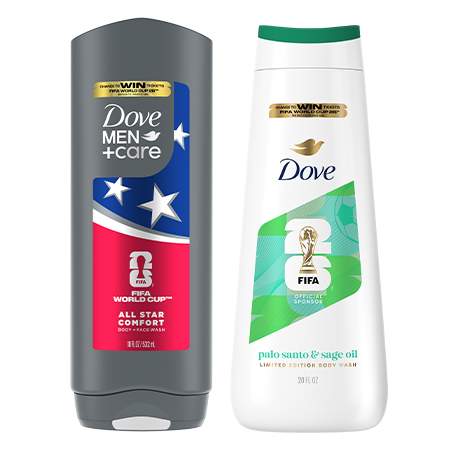 Save $8.00 on any TWO (2) FIFA World Cup Branded Dove, Dove Men+Care, or Axe Body Wash or Bar items