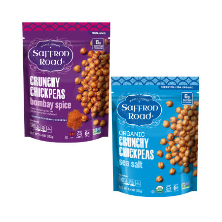 Save $1.50 on any TWO (2) Saffron Road Crunchy Chickpeas 5.4-oz