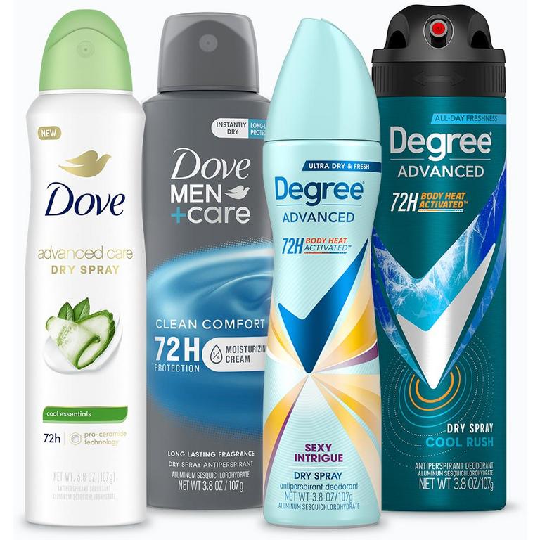 SAVE $4.00 on any TWO (2) Degree®, Dove, or Dove Men+Care Dry Spray Antiperspirant products (excludes twin packs, trial and travel sizes)