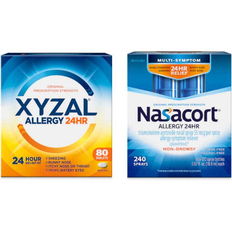 Save $10.00 on ONE (1) XYZAL® 80ct+ Product or ONE (1) NASACORT® 240 Spray+ Product