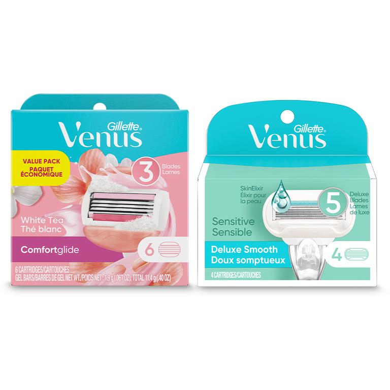 Save $5.00 ONE Venus Razor pack with 3-6ct cartridge refill, OR ONE Venus 6-8ct cartridge refill pack: 3-bladed OR Pubic, OR ONE Venus 4ct cartridge refill pack: 5-bladed (excludes disposable and Gillette products).