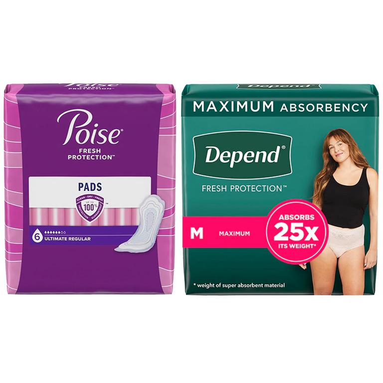Save $5.00 on any TWO (2) package of Poise® Pads or Liner Product OR any Depend® Products (8 ct or larger). Not valid on One™ by Poise®, Poise® Impressa® products or 14-26 ct liners/10 ct pads