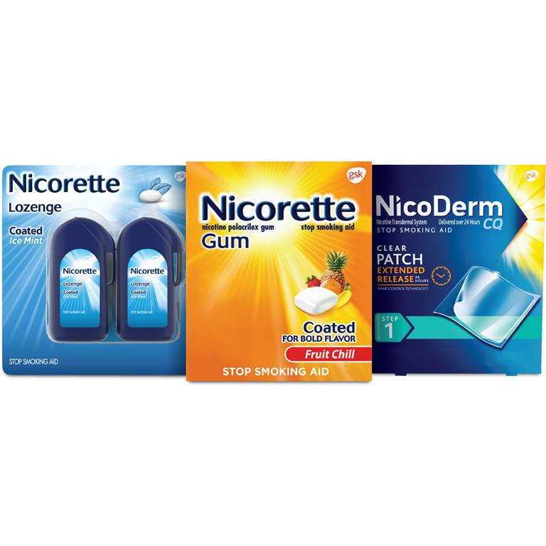 Save $10.00 on ONE (1) Nicorette 72ct or larger or NicoDerm CQ 14ct or larger