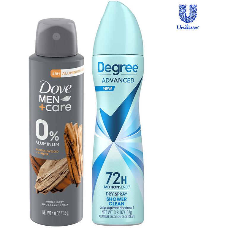 $4.00 OFF on TWO (2) Dove and Degree Body Spray or Deodorant. Excludes Trail and Travel Sizes.