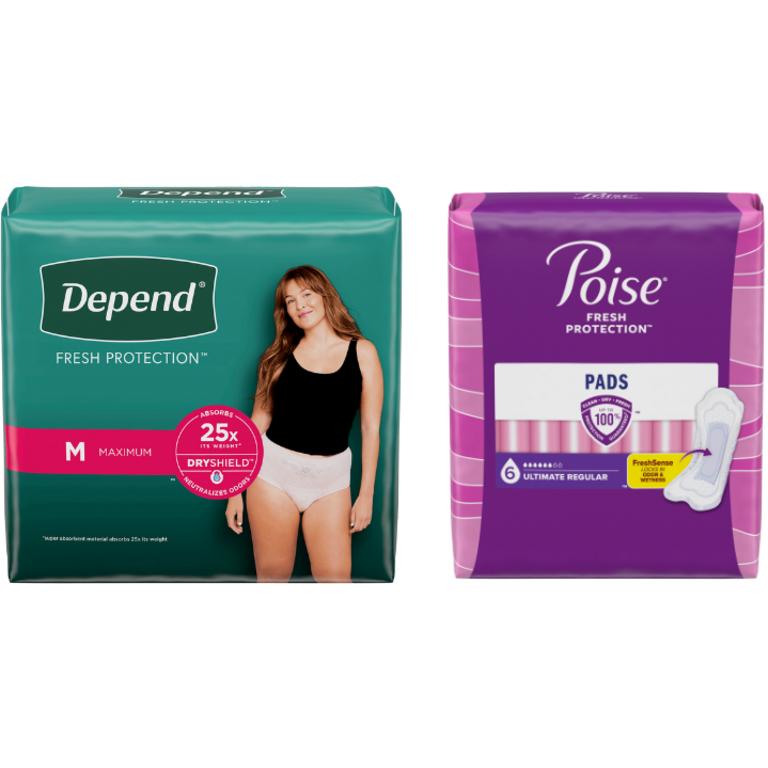 $2.50 off 1 on any ONE (1) pack of Poise® Pads (12 Ct+) or Liners (44Ct+) Product OR any Depend® Products (8 ct or larger). Not valid on One™ by Poise®, Poise® Impressa® products or 8-30 ct Poise® liners