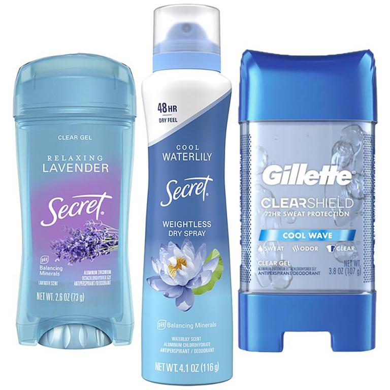 $1 off 1 ONE Secret Fresh, Outlast, Aluminum Free, Dry Sprays, Deodorizing Feminine Wash, Gillette Clear Gel Antiperspirant/Deodorant or Gillette Dry Spray Antiperspirant/Deodorant (excludes trial/travel size)
