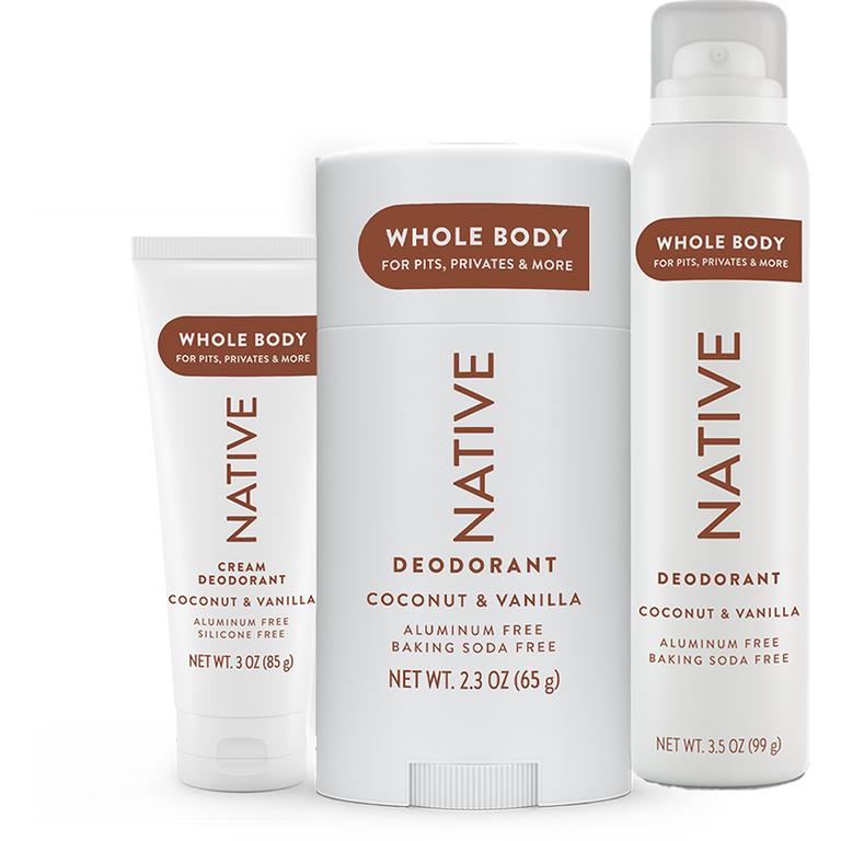 $7 off 2 TWO Native Whole Body Deodorant Cream, Whole Body Deodorant Spray, or Whole Body Deodorant (excludes Liquid Hand Soaps and trial/travel size).