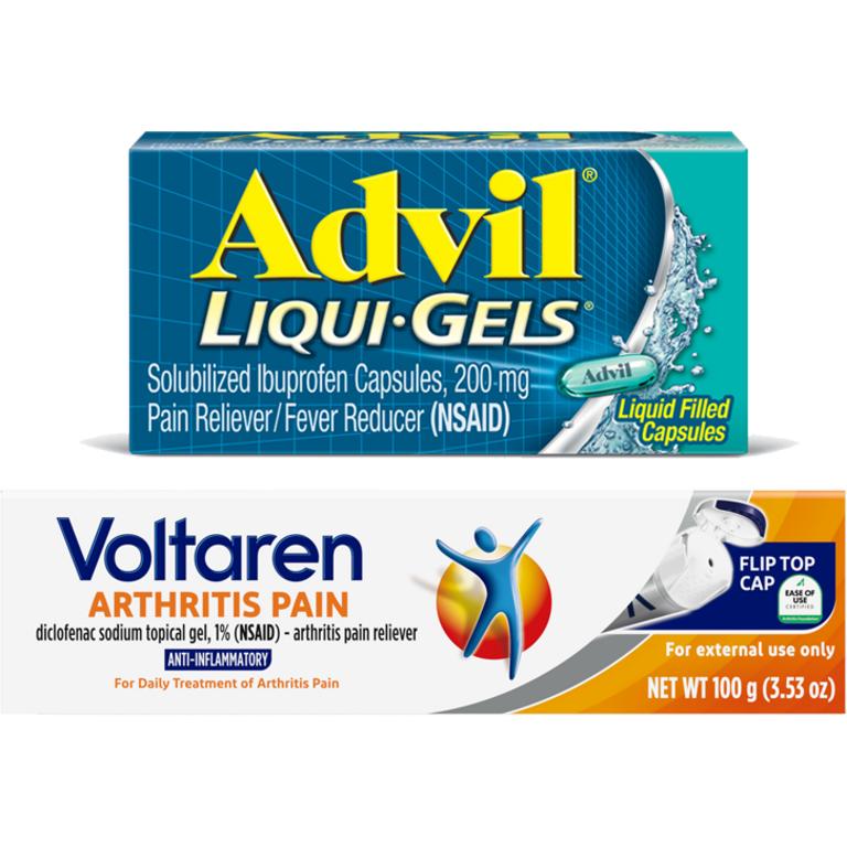 $3 off 1 on any ONE (1) Adult Advil 72ct or larger, Advil PM 80ct or larger OR Voltaren Arthritis Gel 100g or larger