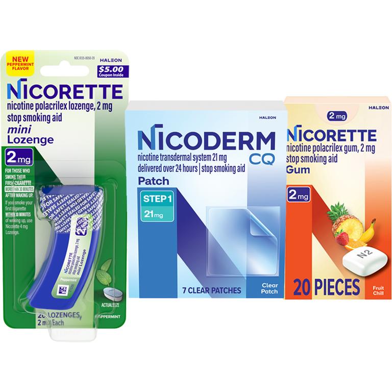 $3 off 1 on ONE (1) Nicorette 20ct or 24ct OR NicoDerm CQ 7ct