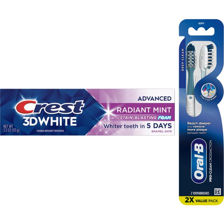 $4 off 2 TWO Adult Crest Paste 2.4oz or more, Crest 3DW Deep Stain Remover, Crest Kids Advanced, Burt's Bees Adult Paste 4.0oz or more, Crest, Scope OR Oral-B Mouthwash 473mL or larger, Scope Squeez, Oral-B Adult Manual Brush, Expandable/ Oral-B Glide Floss, Oral-B Easy/Pro Clean Battery brush OR Interdental Picks(excludes Crest Cavity, Baking Soda, Tartar, other Kids, Oral-B Essentials, toothbrushes, Daily Clean, Complete 1ct brushes, Essential/Satin Floss, Oral-B Fresh Mint Picks, trial/travel size.