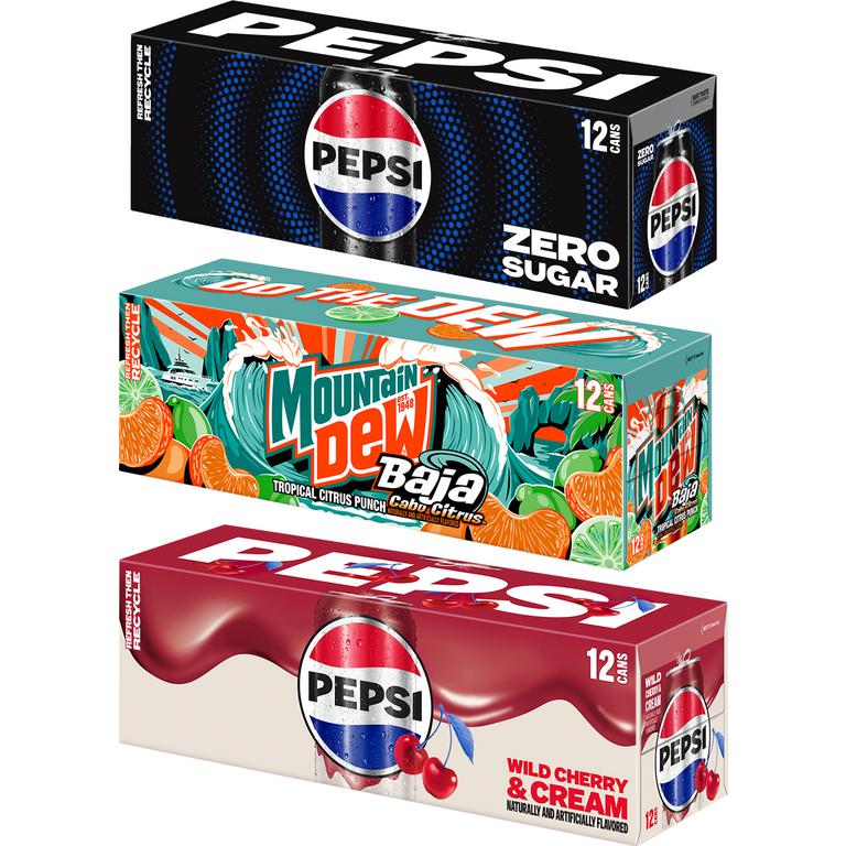 $1 off 3 When You Buy THREE (3) Pepsi®, Mountain Dew®, Starry® or Mug® 12oz 12 pack, any flavor
