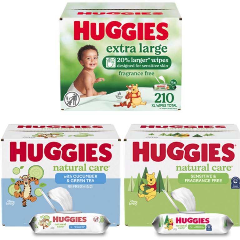$0.50 off 1 off ONE (1) package of Huggies® Natural Care®, Simply Clean®, Skin Essentials™, Extra Large, Calm or Nourish Baby Wipes (112ct. or higher)