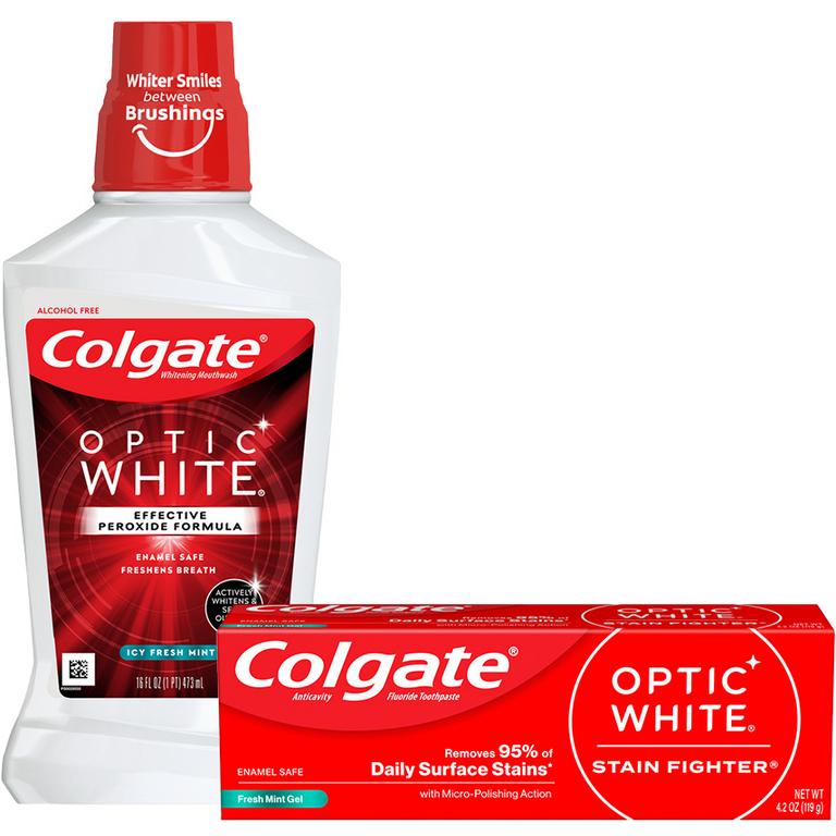 $3 off 2 On any TWO (2) Colgate Optic White Stain Fighter (4.2oz), Total (3.3oz) or Max Fresh (6.3oz) Toothpastes; Colgate 360° Manual Toothbrushes (1pk); or Colgate Optic White Mouthwashes (16oz)