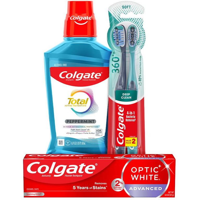 $6 off 4 On any FOUR (4) Colgate Total, Max Fresh, Sensitive, Optic White Advanced, Stain Fighter, Purple or Charcoal Toothpastes (select varieties, 3oz or larger, excludes 3pks); Colgate 360°, Total, Gum Health, Expert or Optic White Manual Toothbrushes; Mouthwashes or Mouth Rinses (16oz or larger)