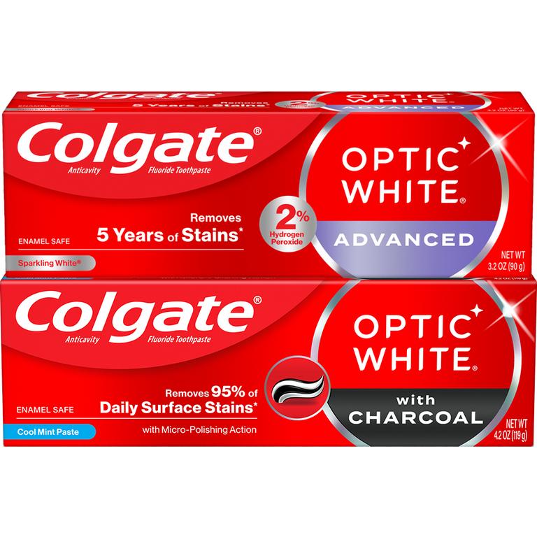$6 off 2 On any TWO (2) Colgate Optic White Advanced (3.2oz), Colgate Optic White Charcoal (4.2oz), Colgate Optic White Purple (4.2oz), Colgate Total Plaque Pro Release (3 oz), or Colgate Total Gum Protect (3oz) Toothpastes; or Colgate 360° Advanced Manual Toothbrushes (1pk)