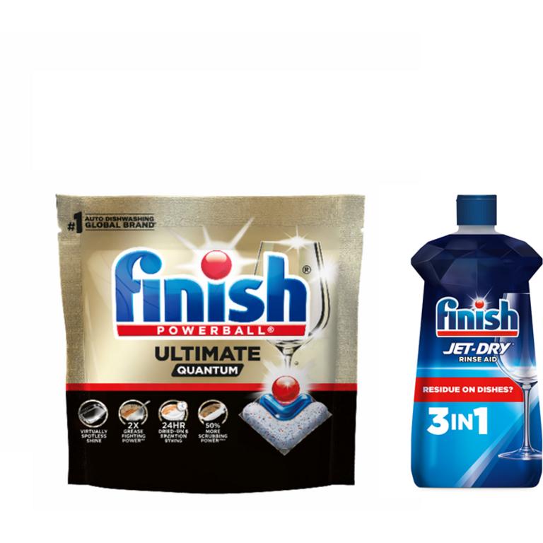 $1 off 1 on Any ONE (1) Finish® Detergent (Ultimate-Quantum® 11ct, Quantum® 14ct or Power 18ct), JET-DRY® Rinse Aid 8.45oz, or Dishwasher Cleaner