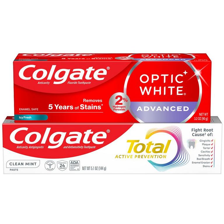 $2 off 1 On any ONE (1) Colgate Optic White Advanced, Stain Fighter, Purple or Charcoal, Total, Max Fresh or Sensitive Toothpaste (select varieties, 3oz or larger; excluding 3pack Toothpastes)