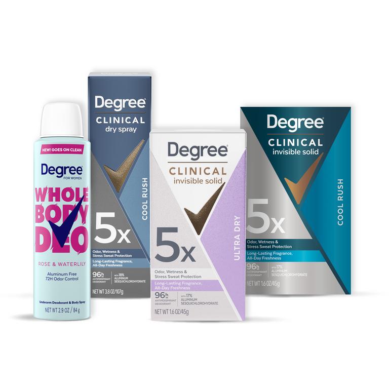 $5 off 2 on any TWO (2) Degree Whole Body Deodorant product or Degree Clinical Protection Deodorant product (excludes T&T, twin packs, invisible solid sticks 0.5oz, 1.0oz sizes)