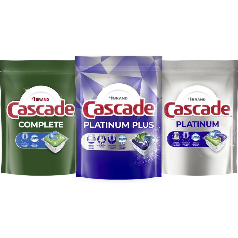 $1 off 1 ONE Cascade Platinum Plus 7-40ct, Platinum 9-50ct, OR Complete 13-55ct Dishwasher Detergent (exclude travel/trial size).