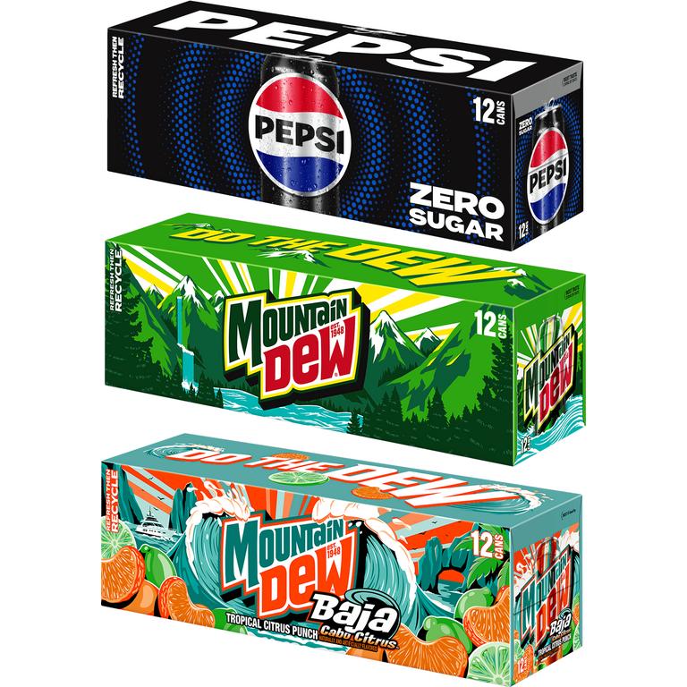 $1 off 3 When You Buy THREE (3) Pepsi®, Mountain Dew®, Starry® or Mug® 12oz 12 pack, any flavor