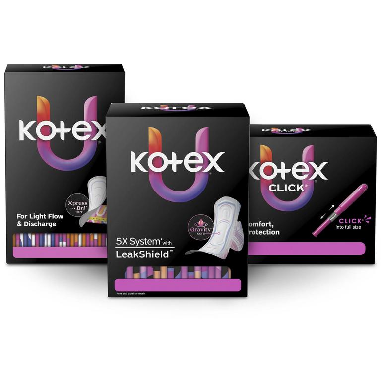 $1 off 1 on any ONE (1) package of Kotex® Product (pads/liners/tampons) (not valid on Liv by Kotex® products, Kotex Liners 16ct or trial/travel packs) (excludes clearance products)